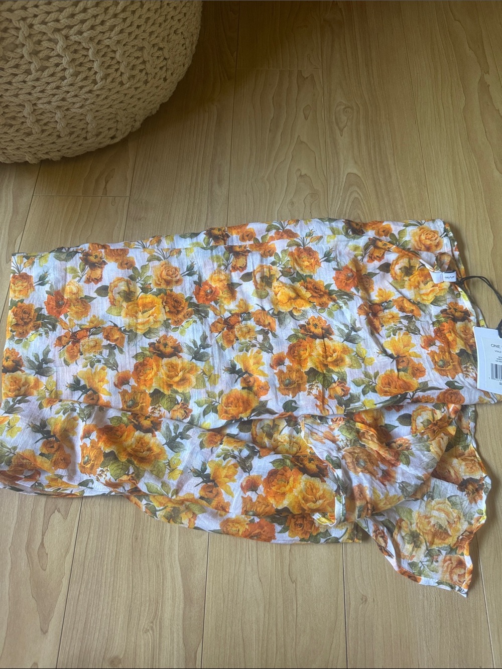 Onia White Swim Sarong with Yellow & Orange Floral Print